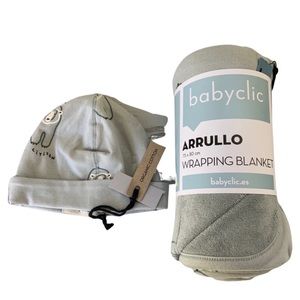NWT Babyclic Organic Cotton Wrap Blanket and Hat Set